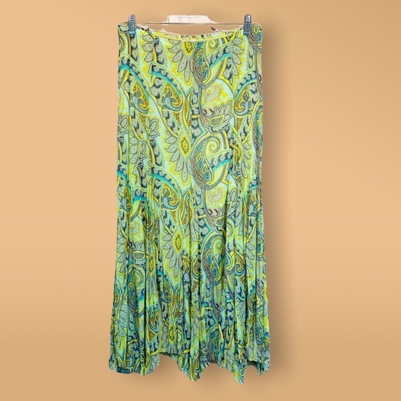 Rafael Essential Broomstick Pleated Paisley Floral Maxi Skirt Size Medium