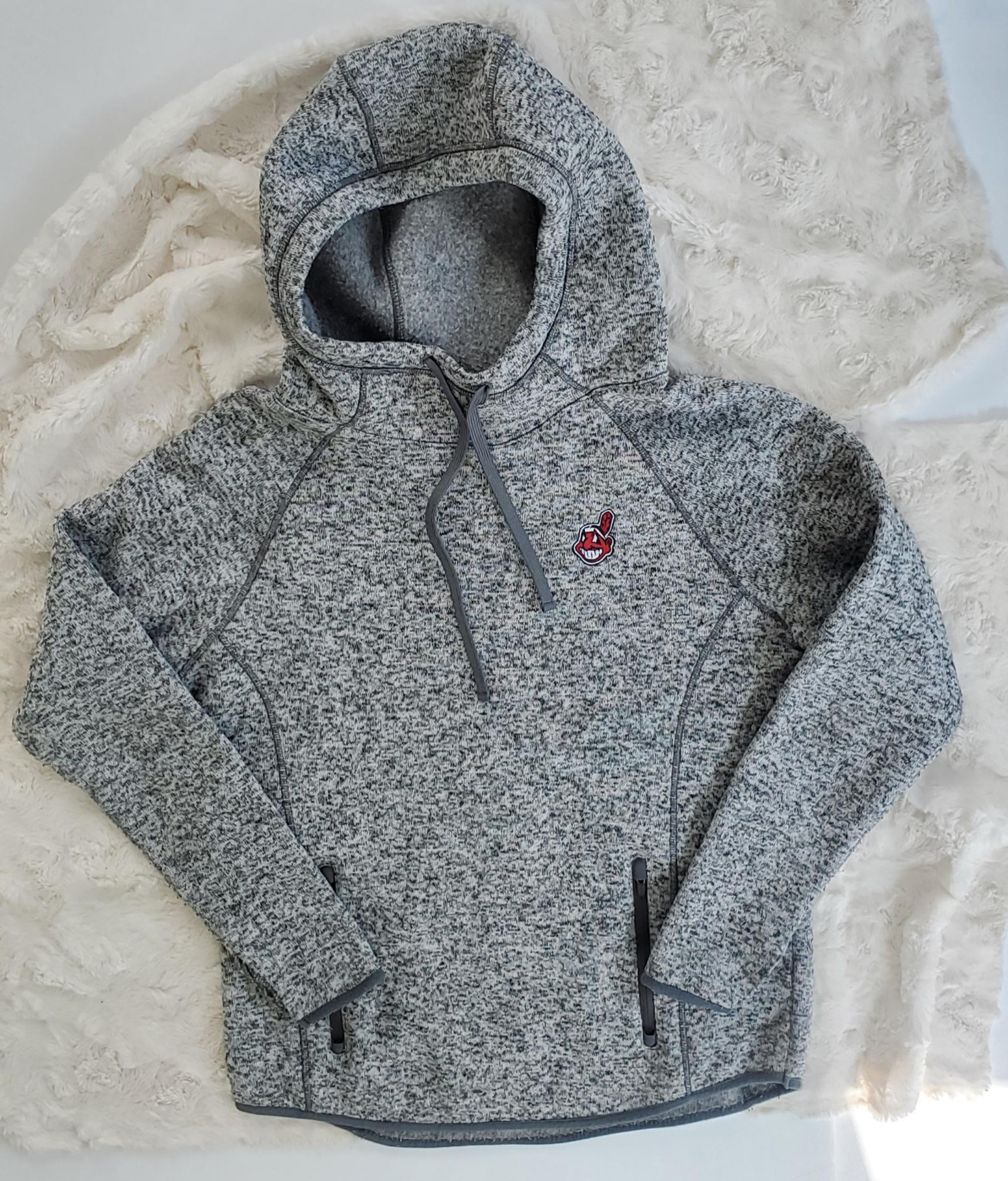 Antigua Women's Cleveland Indians Chief Wahoo Knit Hooded Pullover