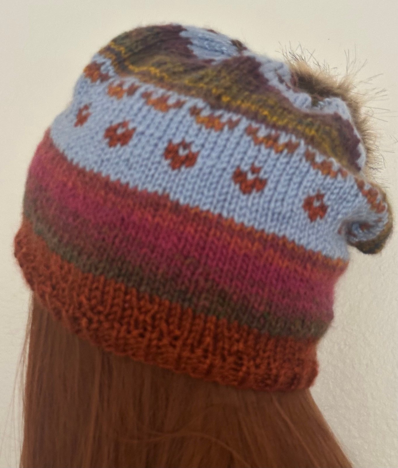 Hand Knits 2 Love Slouch Beanie Hat Cap Faux Fur Pom Pom Designer Fashion Rustic - detail