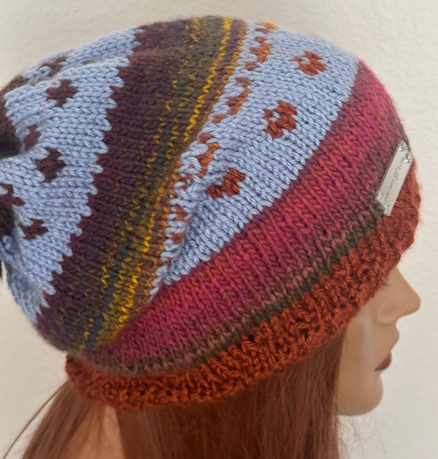 Hand Knits 2 Love Slouch Beanie Hat Cap Faux Fur Pom Pom Designer Fashion Rustic - detail