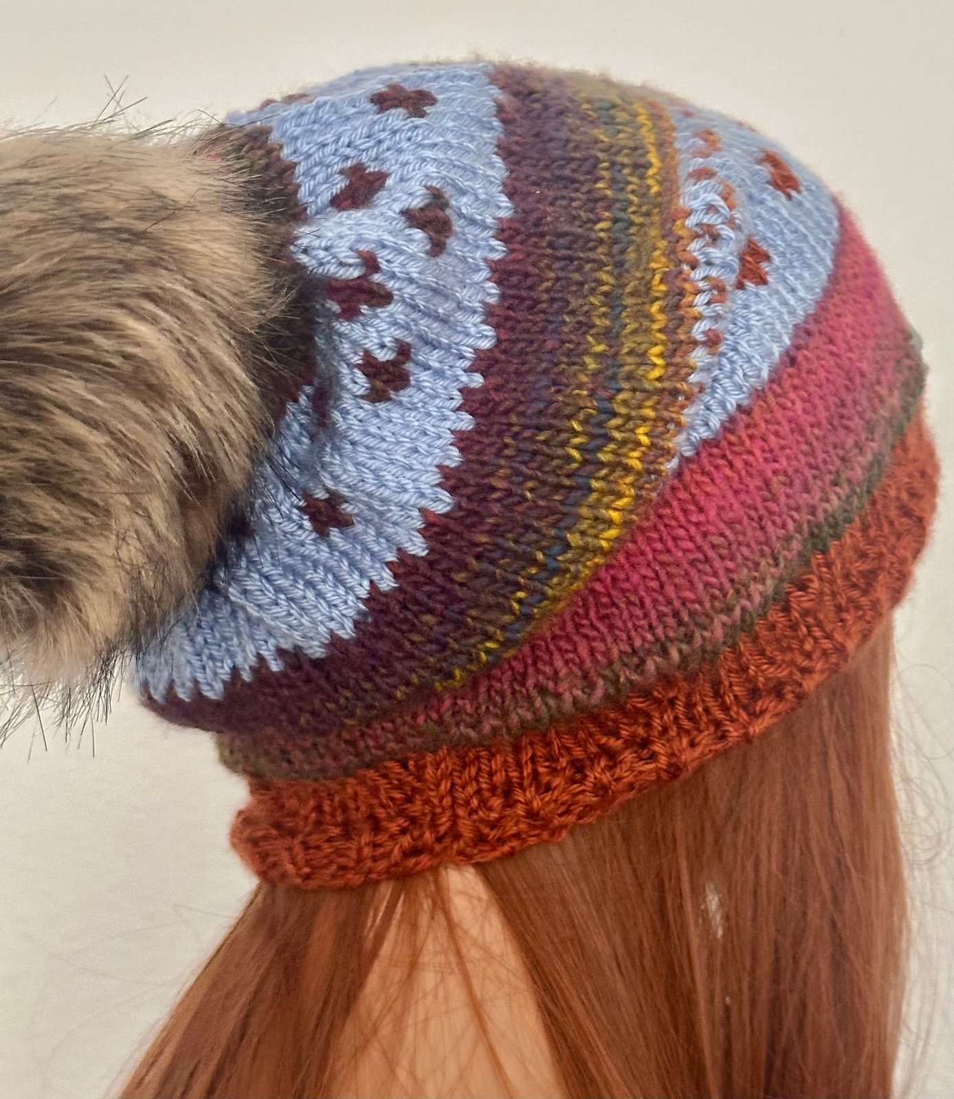 Hand Knits 2 Love Slouch Beanie Hat Cap Faux Fur Pom Pom Designer Fashion Rustic - detail