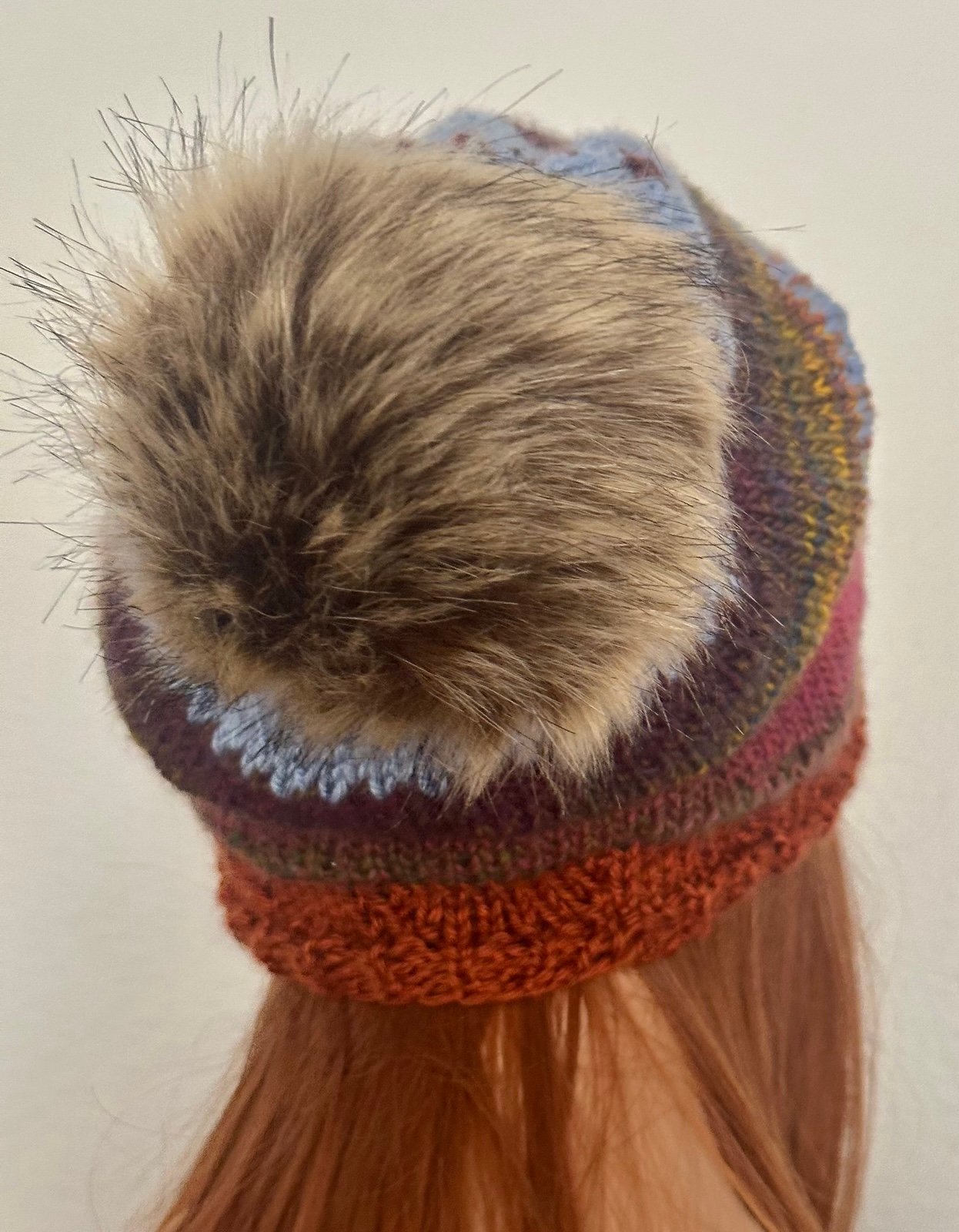 Hand Knits 2 Love Slouch Beanie Hat Cap Faux Fur Pom Pom Designer Fashion Rustic - detail