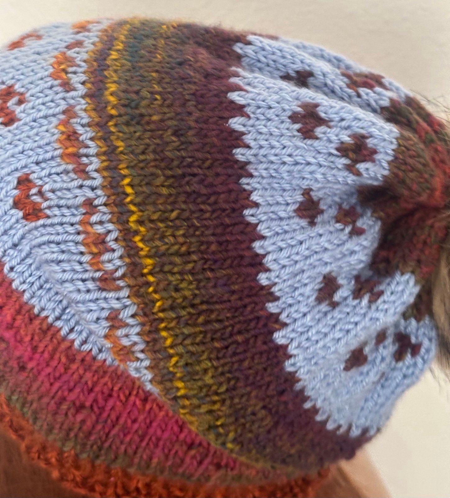 Hand Knits 2 Love Slouch Beanie Hat Cap Faux Fur Pom Pom Designer Fashion Rustic - detail