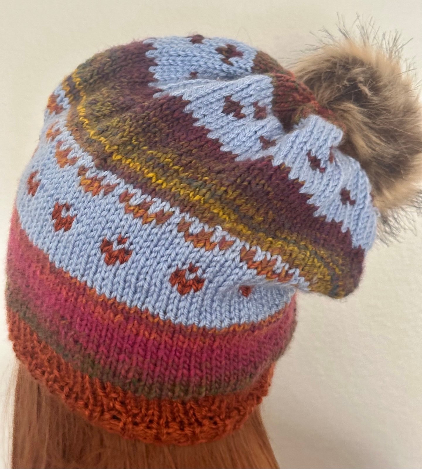 Hand Knits 2 Love Slouch Beanie Hat Cap Faux Fur Pom Pom Designer Fashion Rustic - detail