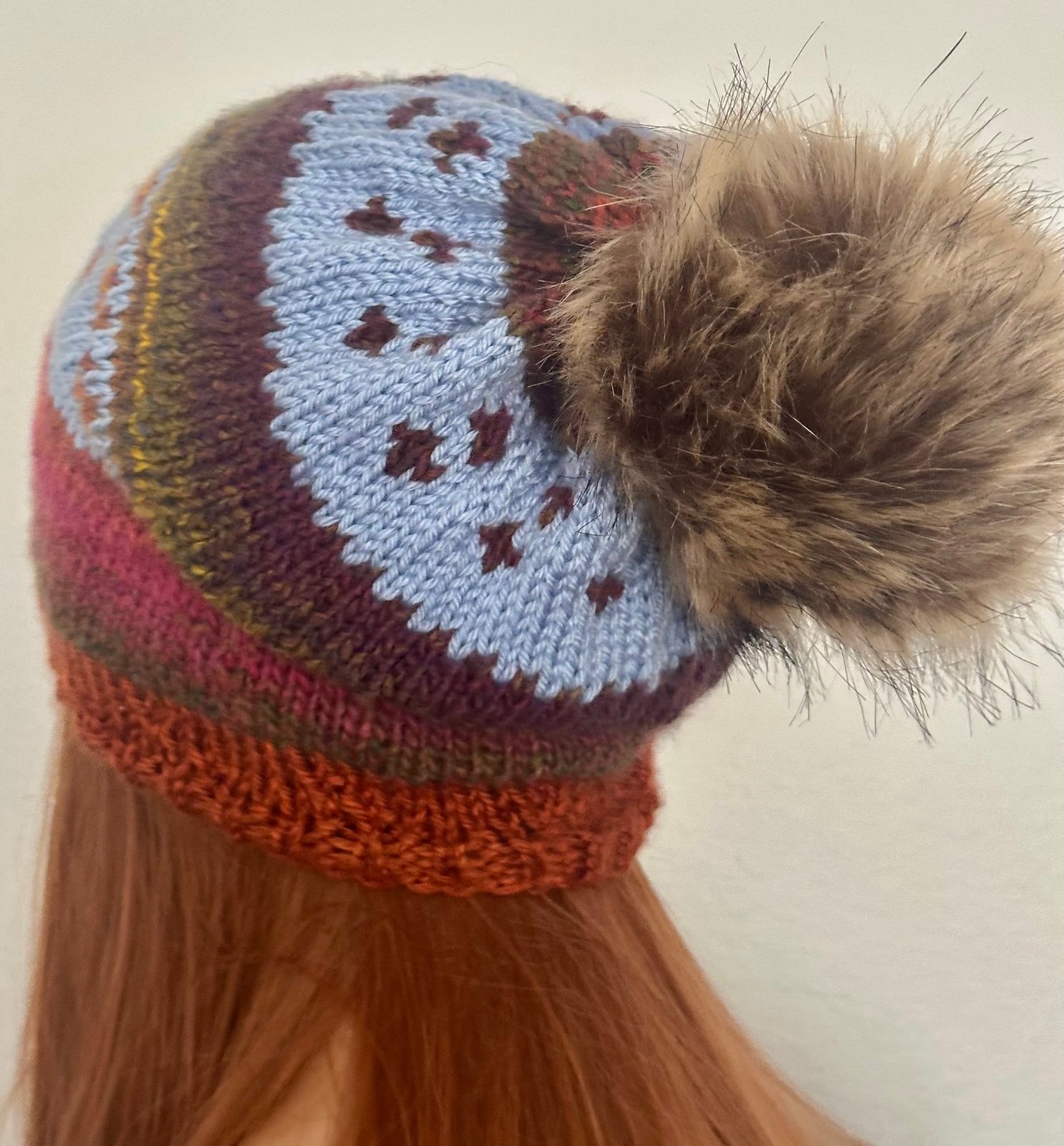 Hand Knits 2 Love Slouch Beanie Hat Cap Faux Fur Pom Pom Designer Fashion Rustic - detail
