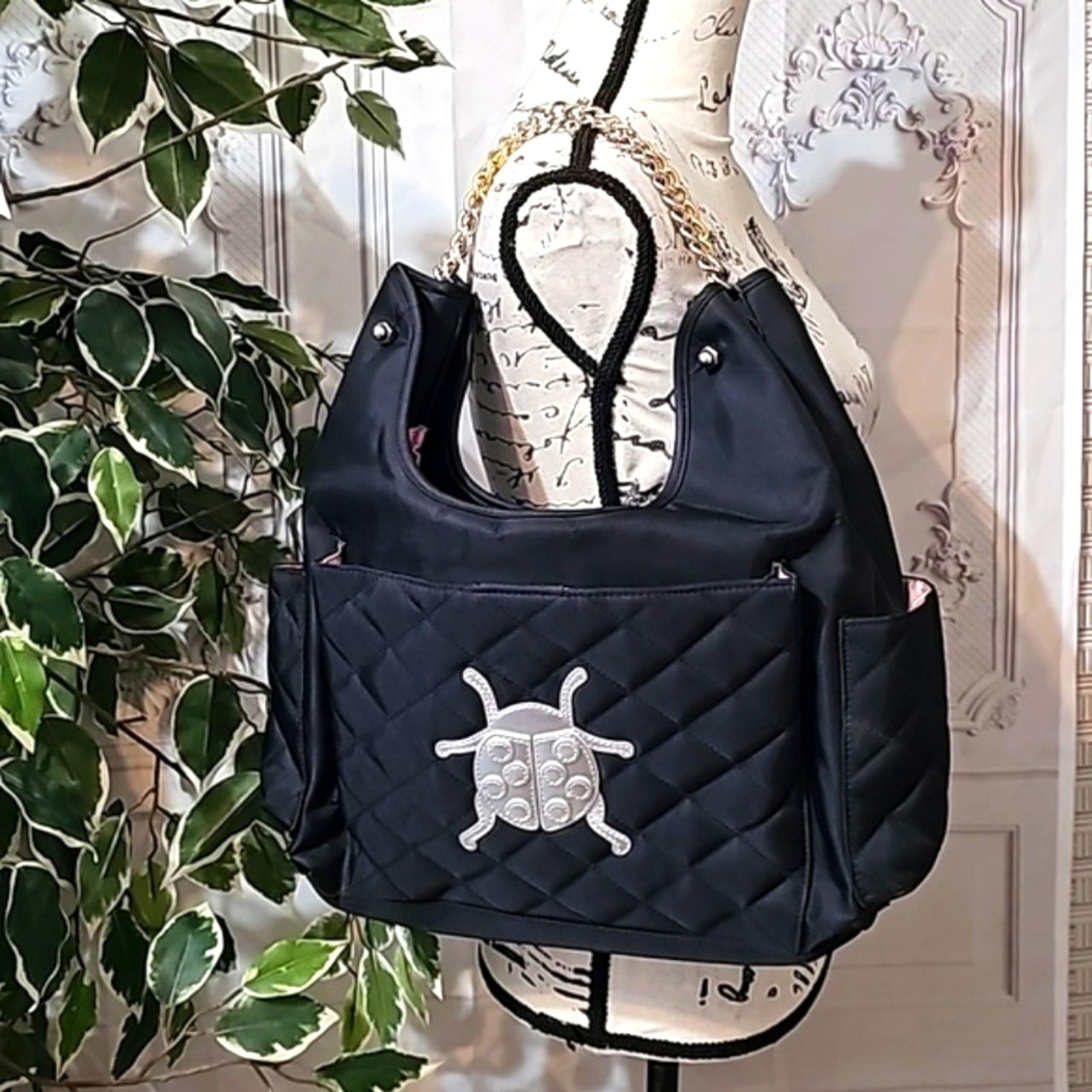 My Flat In London Lady Bug Quilted Black Bag