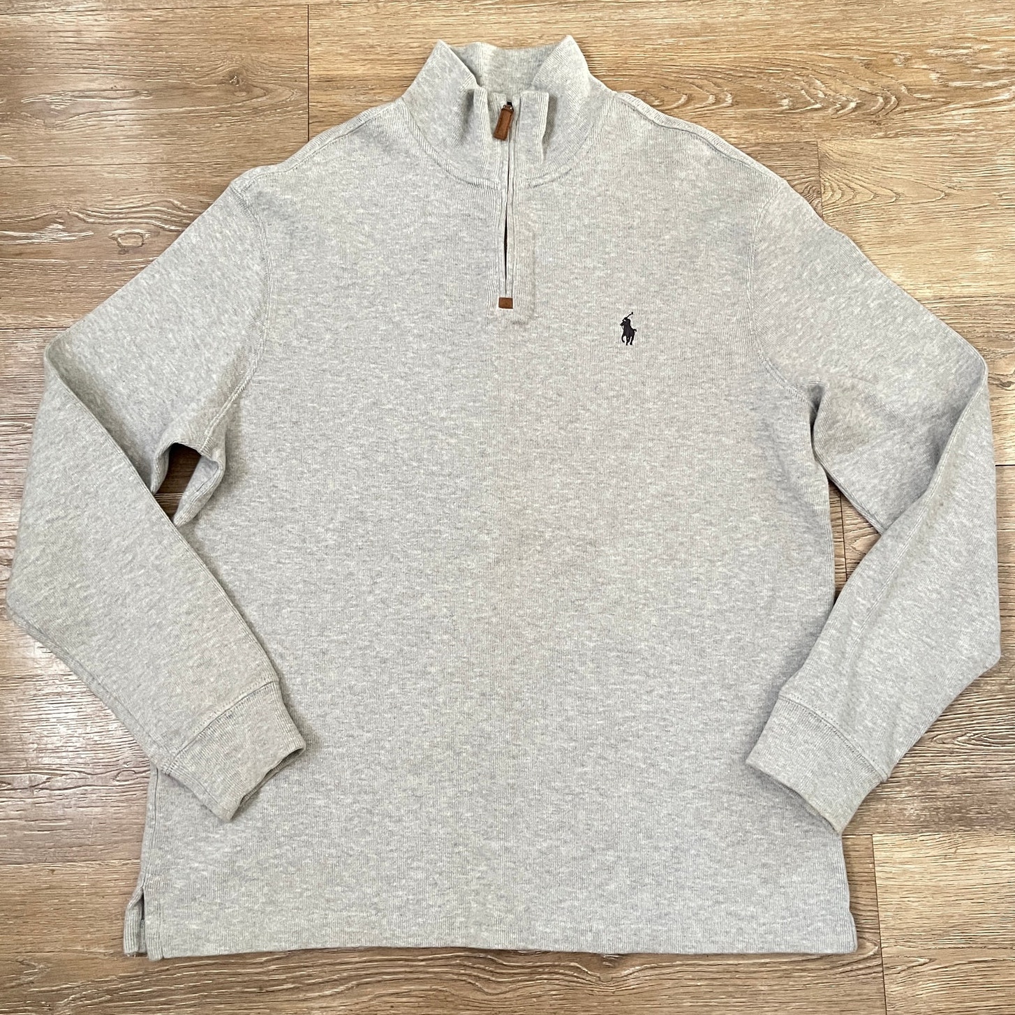 Polo Ralph Lauren Men's Gray Quarter-Zip Shirt w/ Leather Accents, Size Large
