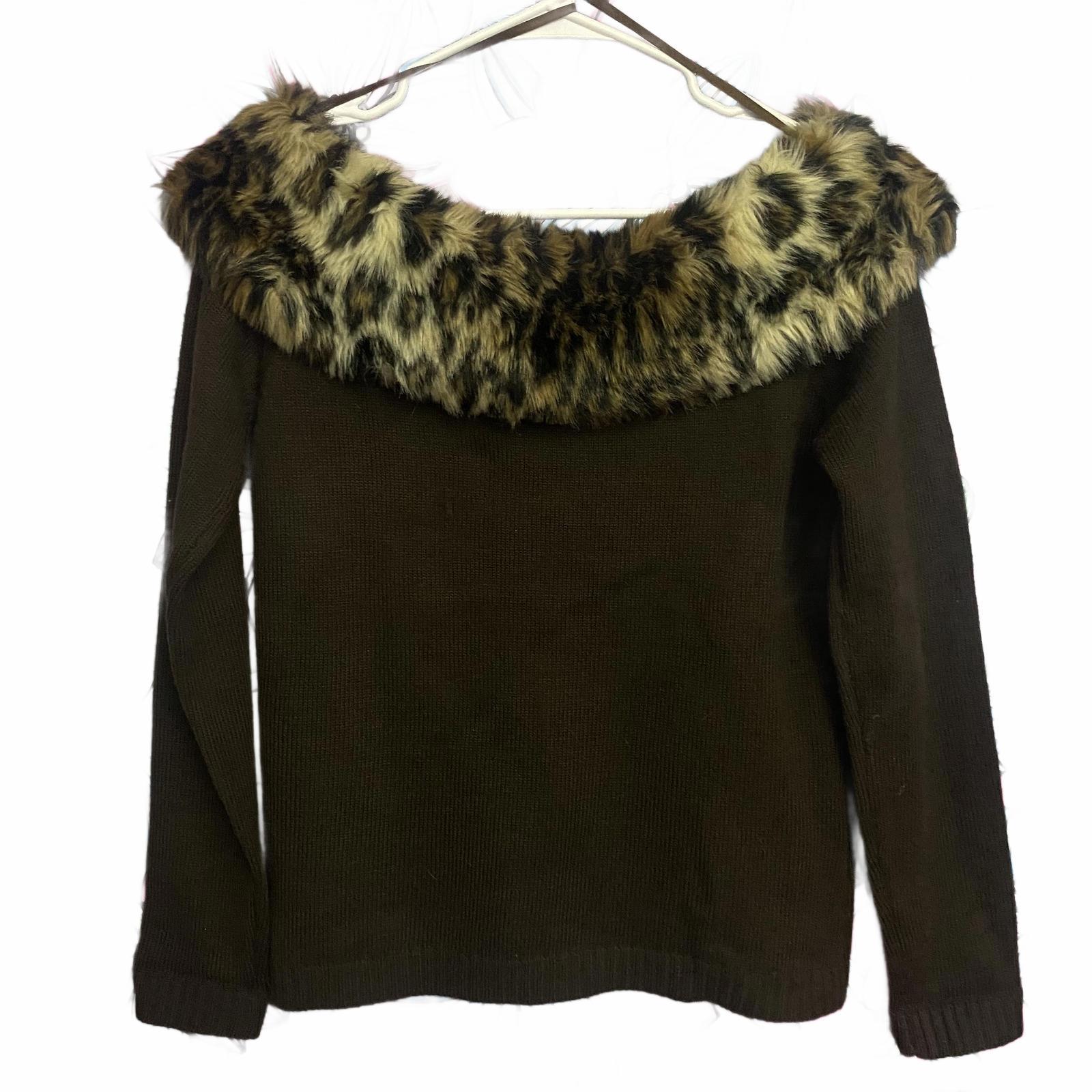 Y2k Off The Shoulder Leopard Fur Brown Top Sweater M