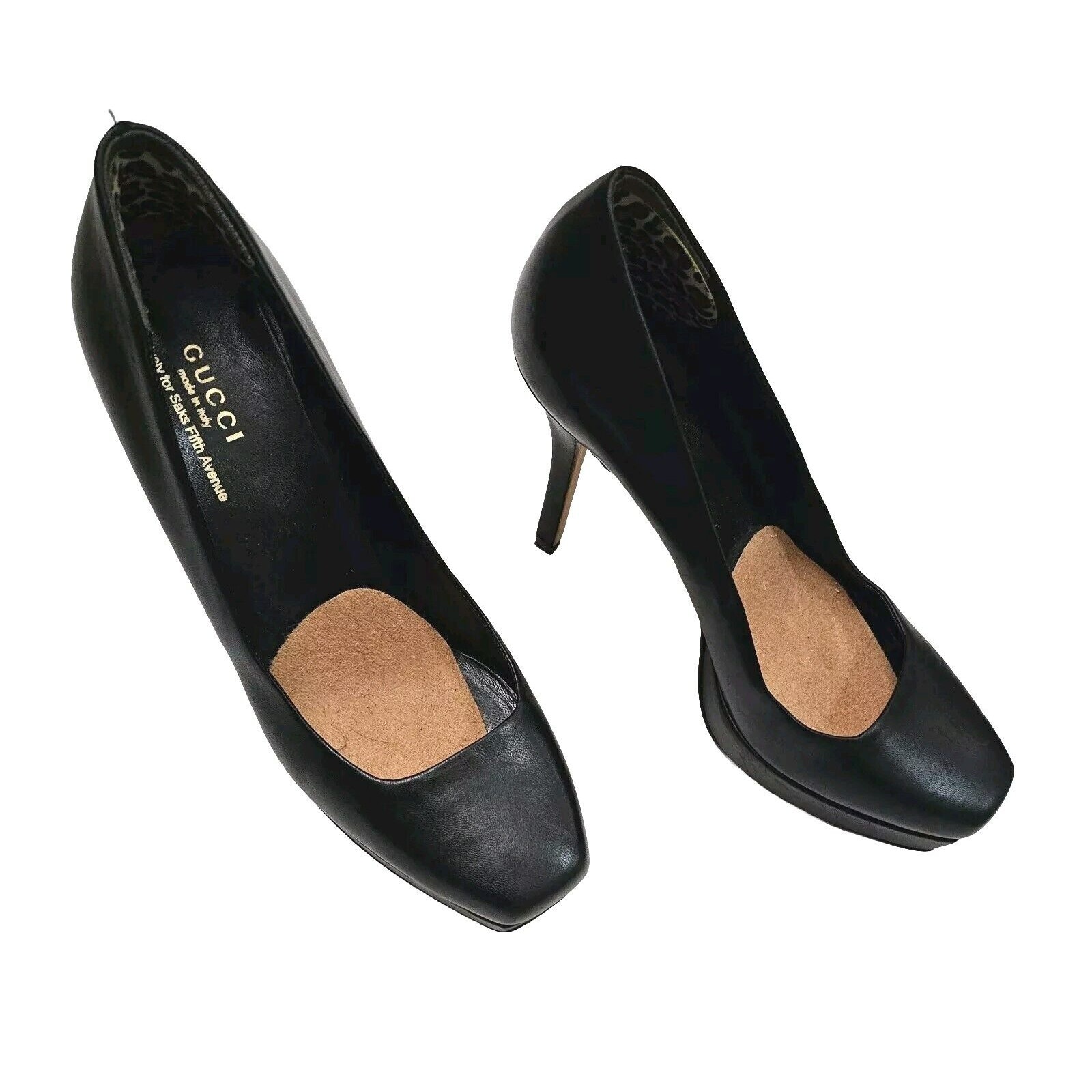 GUCCI for Saks Fifth Ave Black Leather Platform High Heels Pumps Size 37
