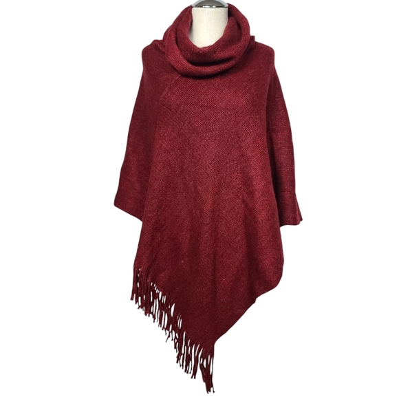 Chico's Red Metallic Shimmer Cowl Neck Poncho One Size
