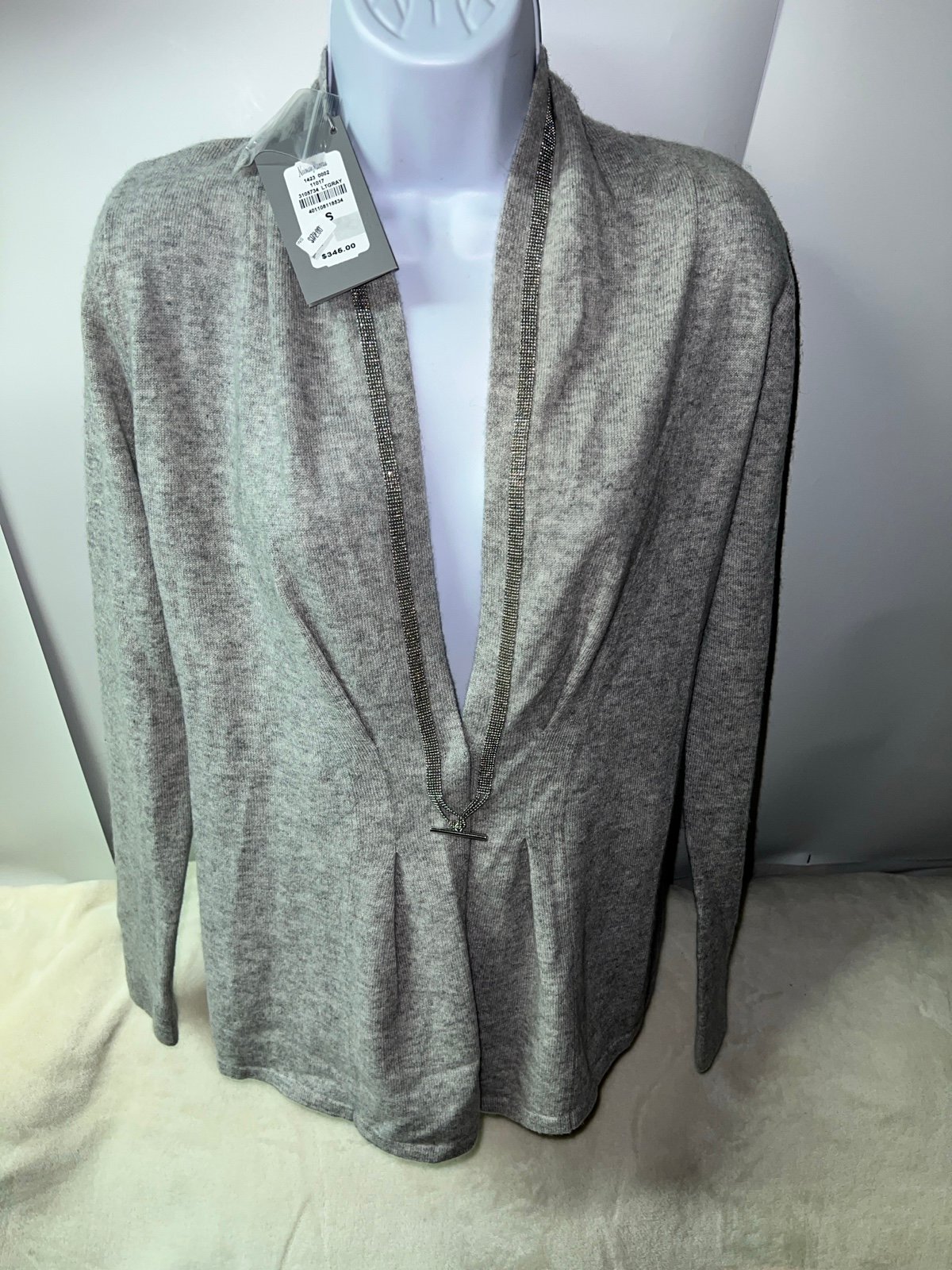 Neiman Marcus Women's 100% Cashmere Accented Cardigan in Gray Size Small