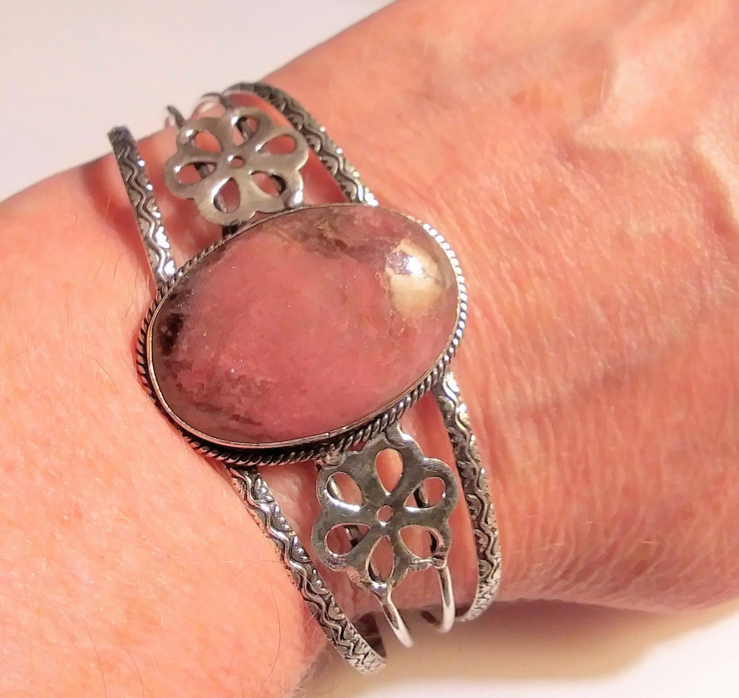 Stunning 925 Sterling Silver Rhodolite Cuff Bracelet
