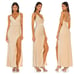 superdown Karmin Gold Metallic Spaghetti Strap Side Slit Ruched Maxi Dress SMALL
