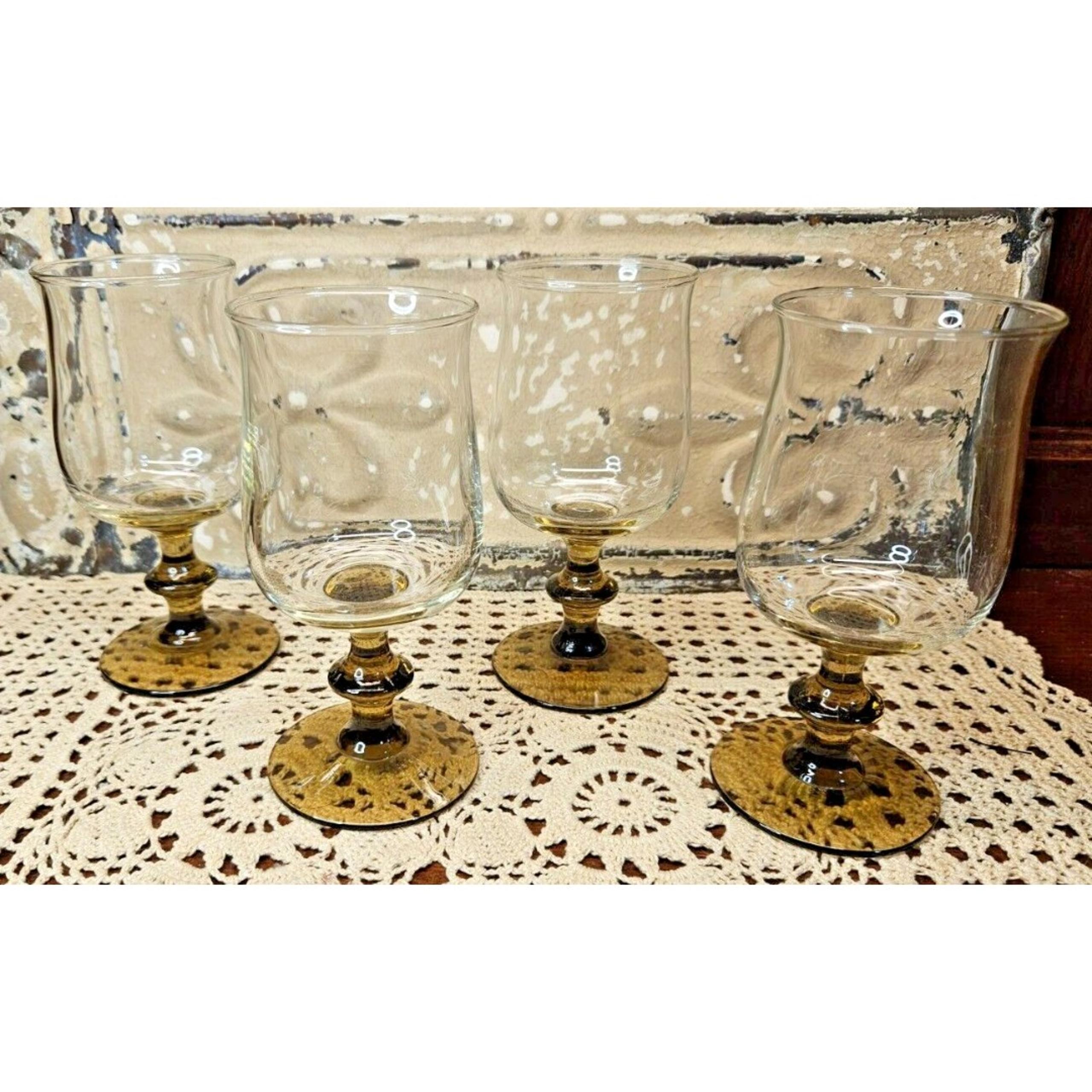 Set Of 4 Vintage Libbey Tulip Clear Juice Glasses w/ Tawny Brown Stems 5.75 ”