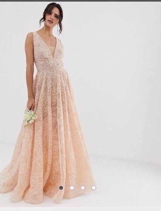 ASOS Nude V-Neck Lace Beaded Dress