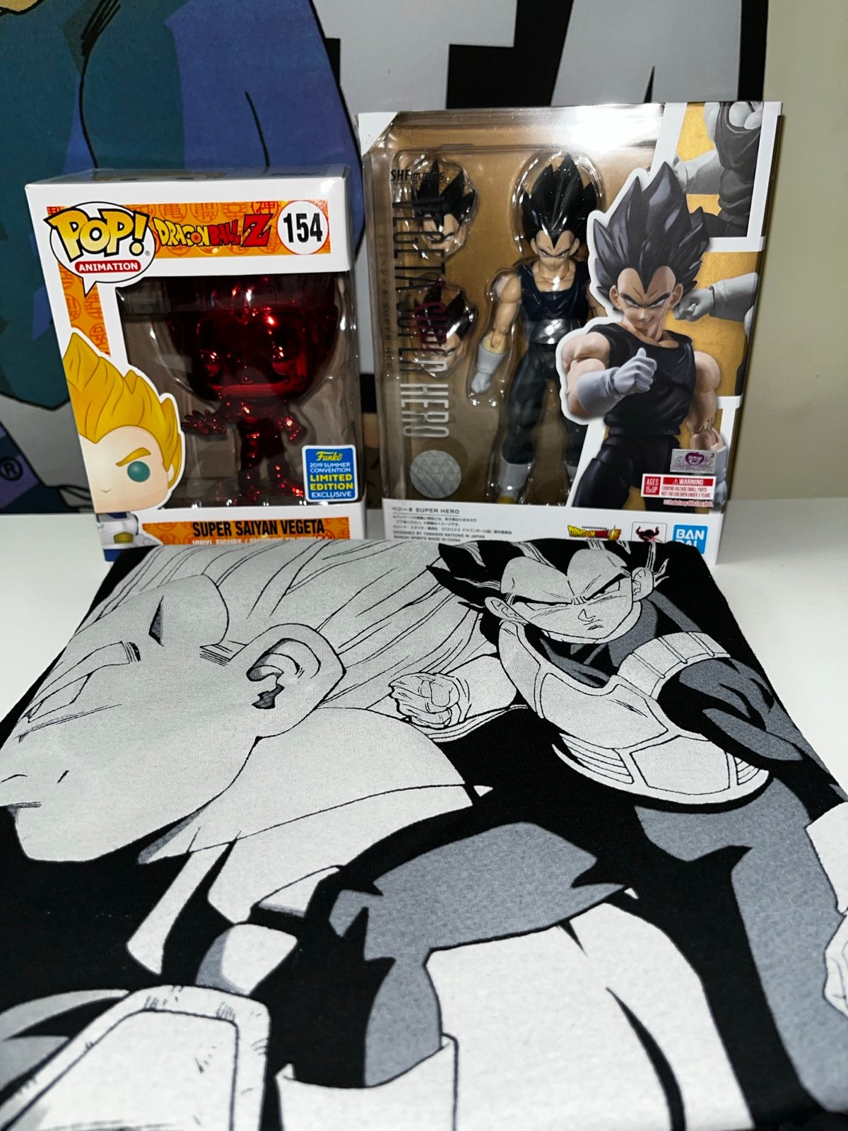 Dragonball Z Vegeta Bundle (Lot of 3 Items)- Funko POP, SHFiguarts & Graphic Tee