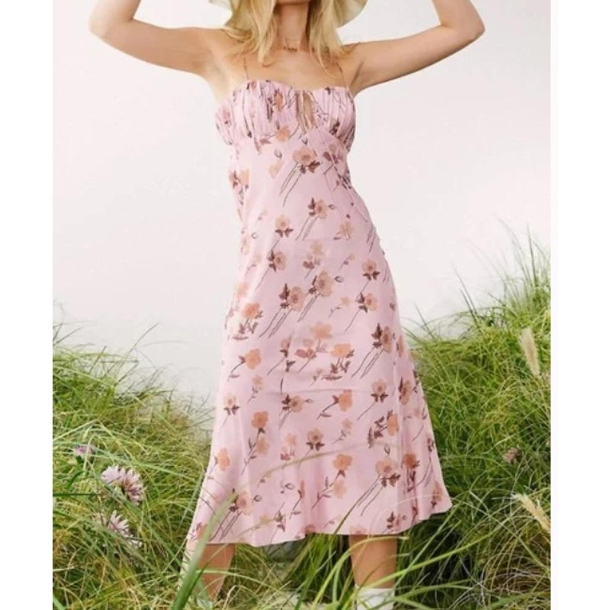 ASOS Design Pink Floral Satin Cowl Back Midi Dress Size 8 Pleated Bust