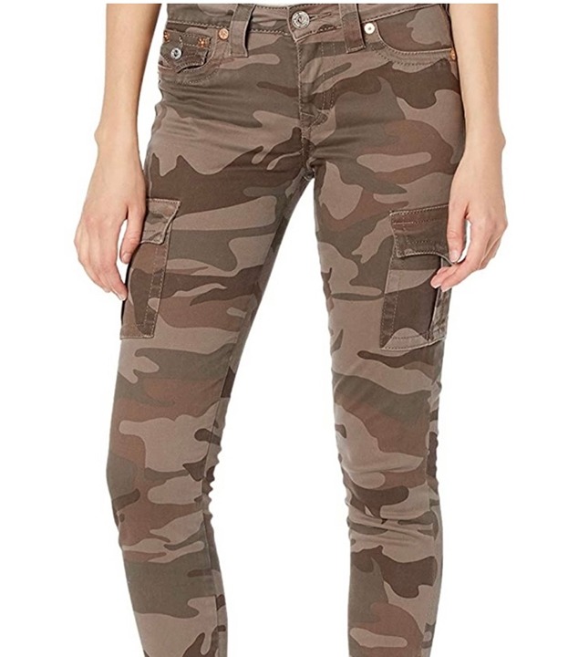 True Religion Pants Womens 30 Brown Green Camouflage Cargo Multi Pocket Skinny