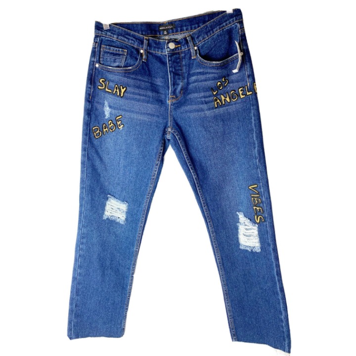 Kendall & Kylie Sz 27 Slay Babe Cropped Jeans Raw Hem Button Fly NWT