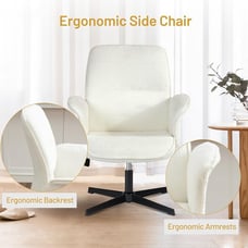Linen Fabric Padded Mid Back Accent Chair, Computer Desk Chairs Ergonomic No Whe