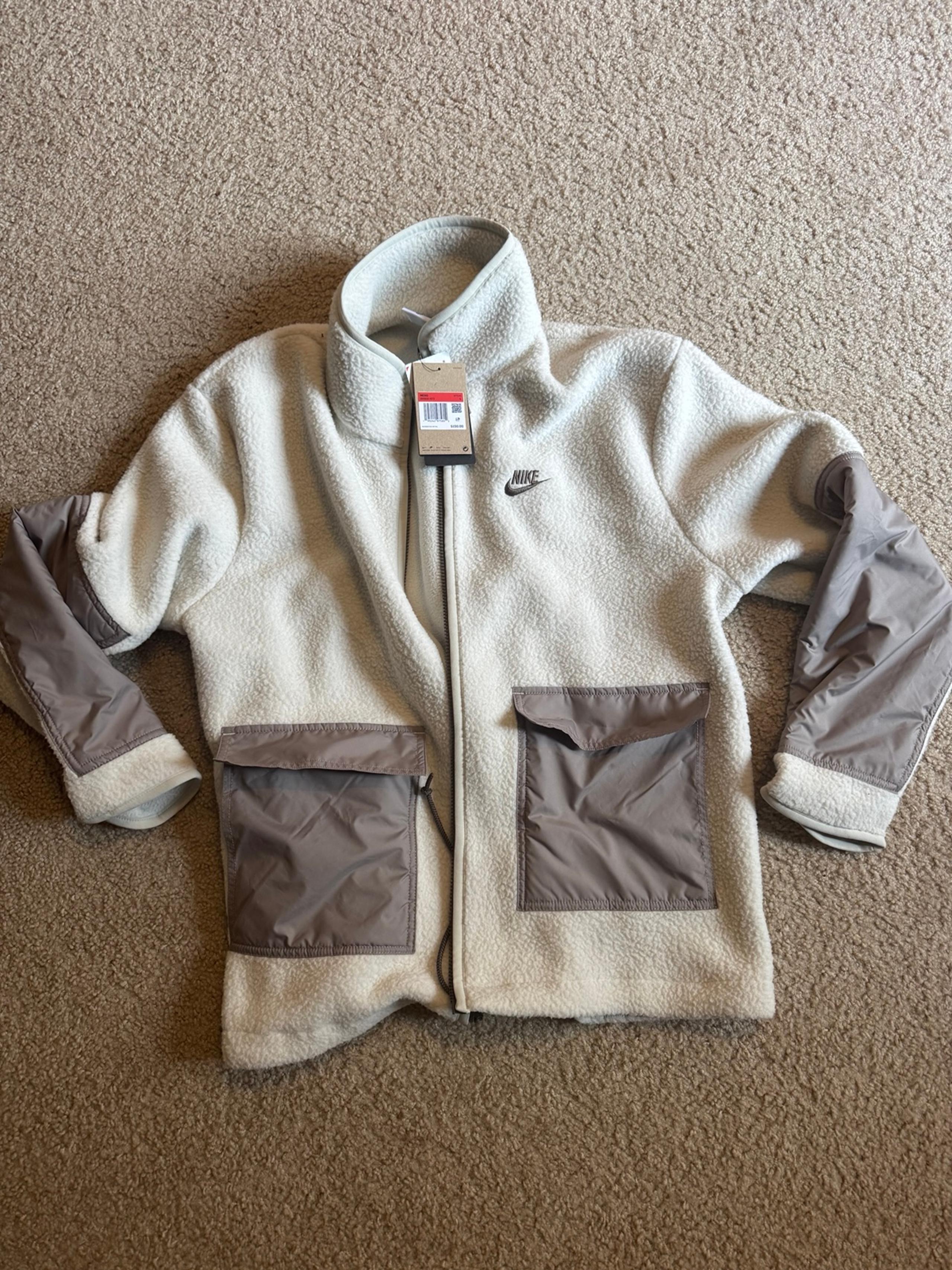 Nike Sportswear Sherpa Fleece Jacket Earth Bone Tan Beige DD5021-072 Men large