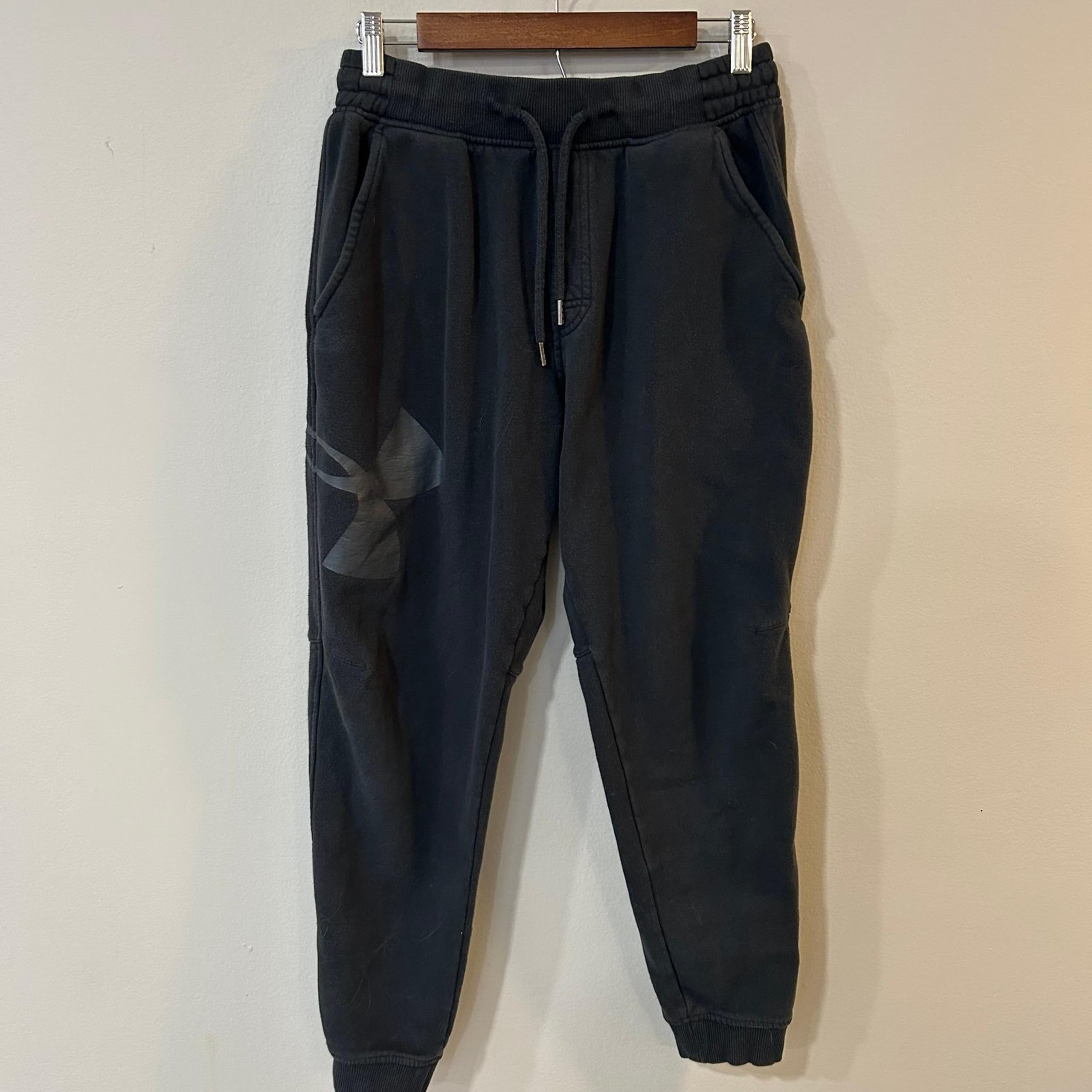 Under Armour Men's Large Faded Loose Big Logo Cuffed Sweatpants Joggers Black