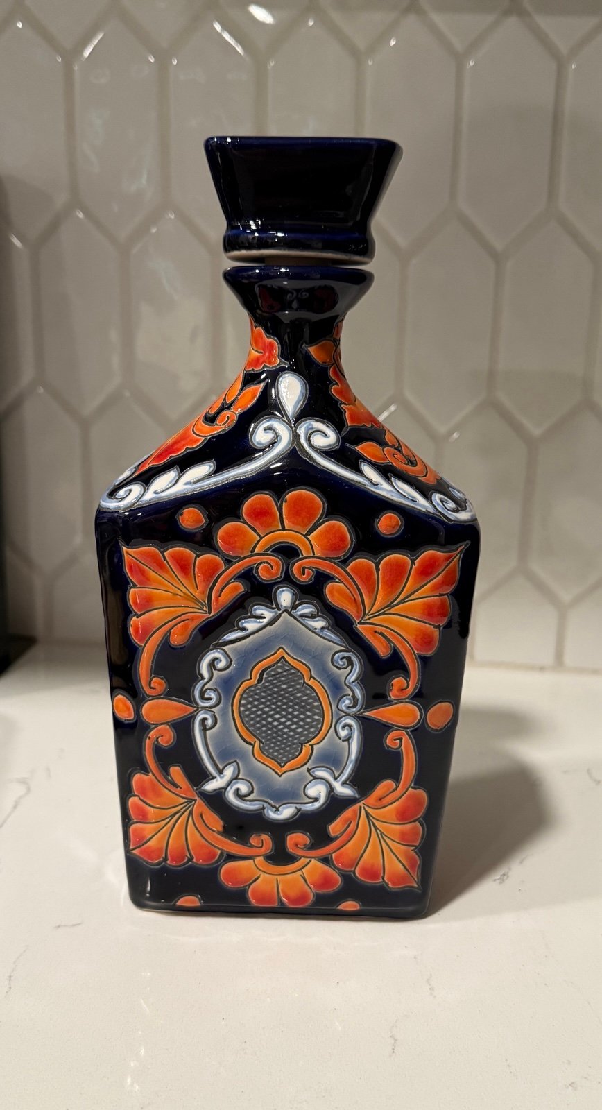 Mexican Talavera Glazed Ceramic Tequila Decanter Mendez Torres