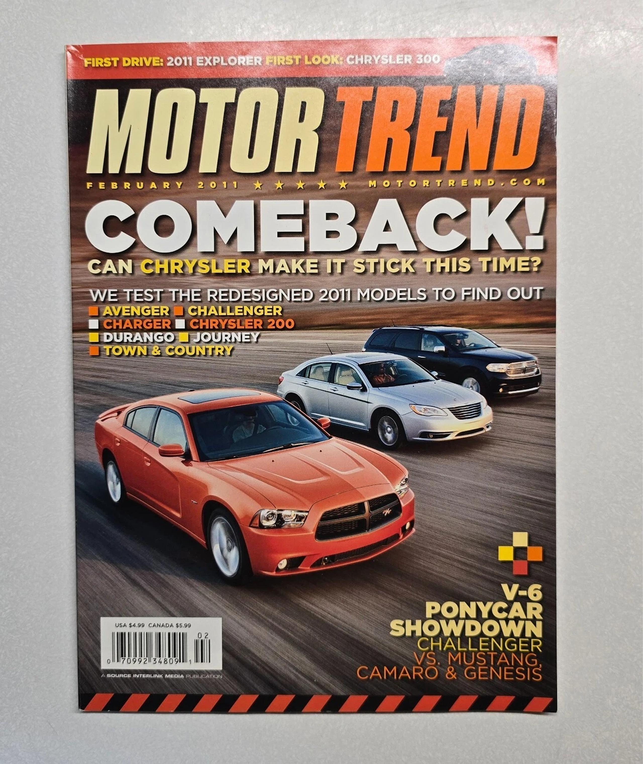 Motor Trend Magazine February 2011 V-6 Pony Car Showdown Challenger vs Mustang