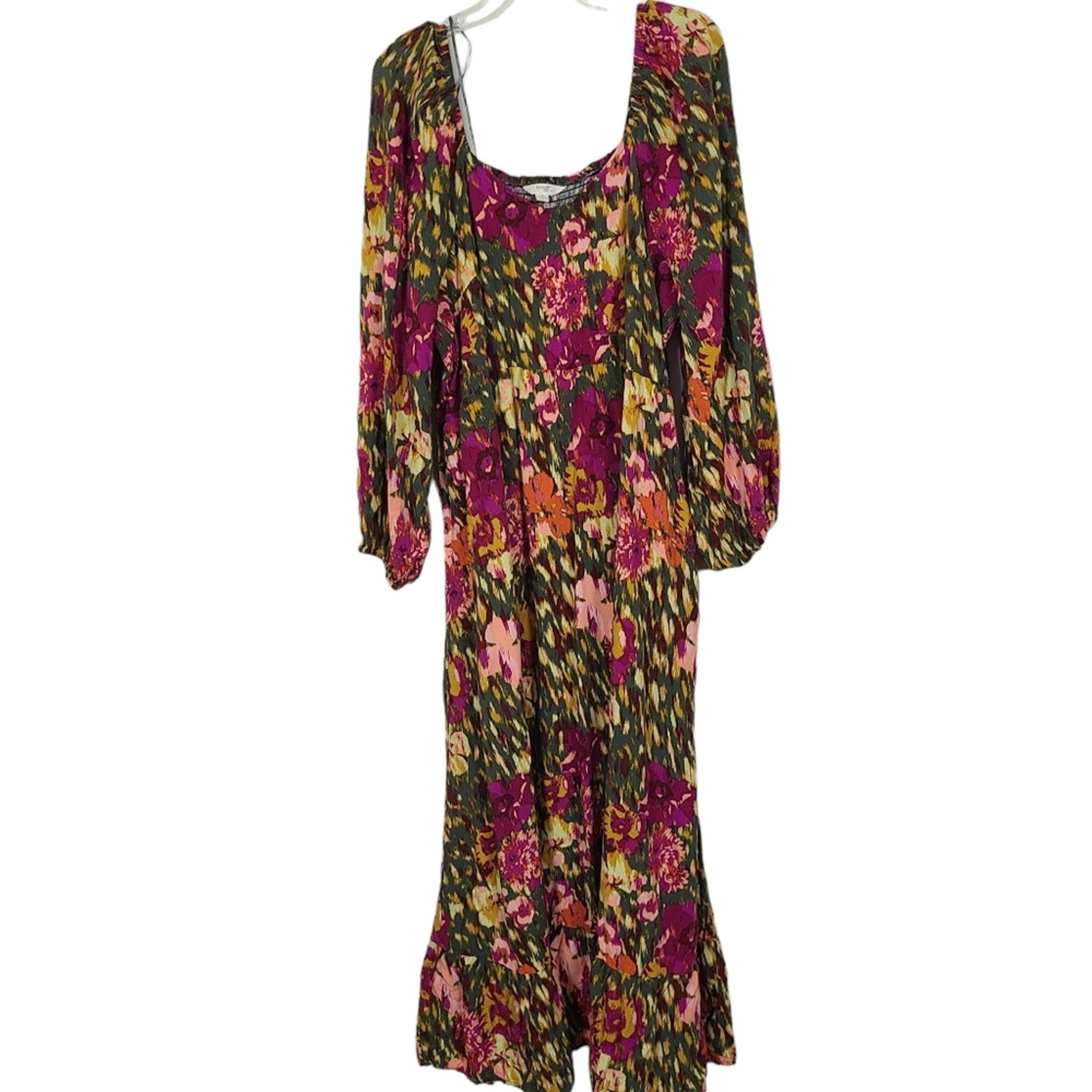 Terra & Sky Women's Plus Size Floral Sweetheart Raglan Maxi Dress Cottagecore 2X