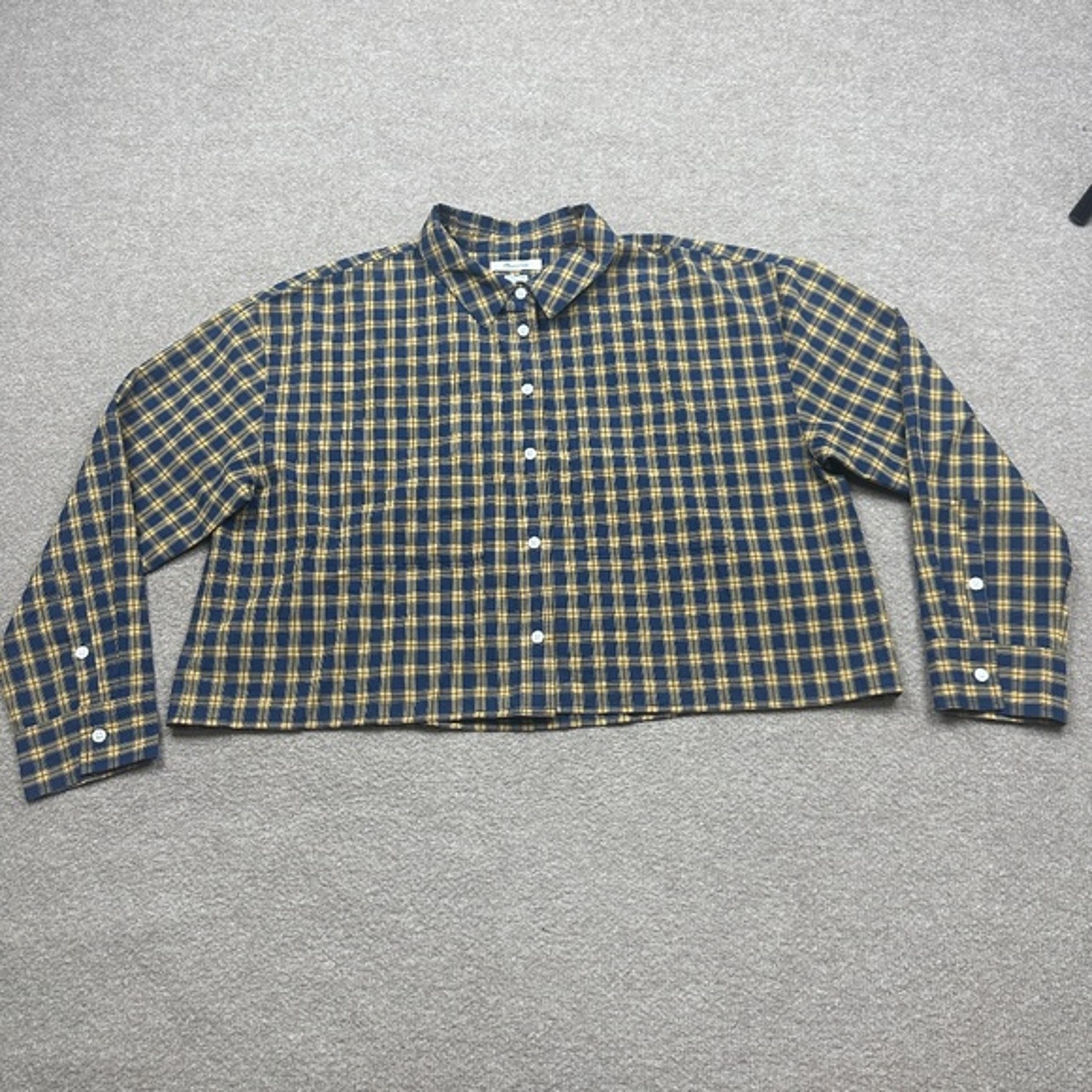 Madewell Button Up Shirt Womens Size M Yellow Cropped Oversized Long Sleeve
