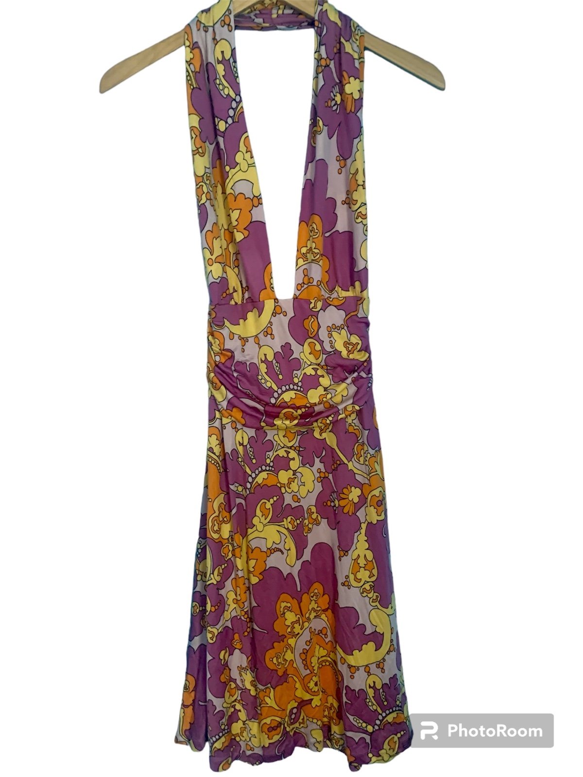 JB By Julie Brown VTG Y2K Retro Print Midi Silk Halter Dress NWT Size S