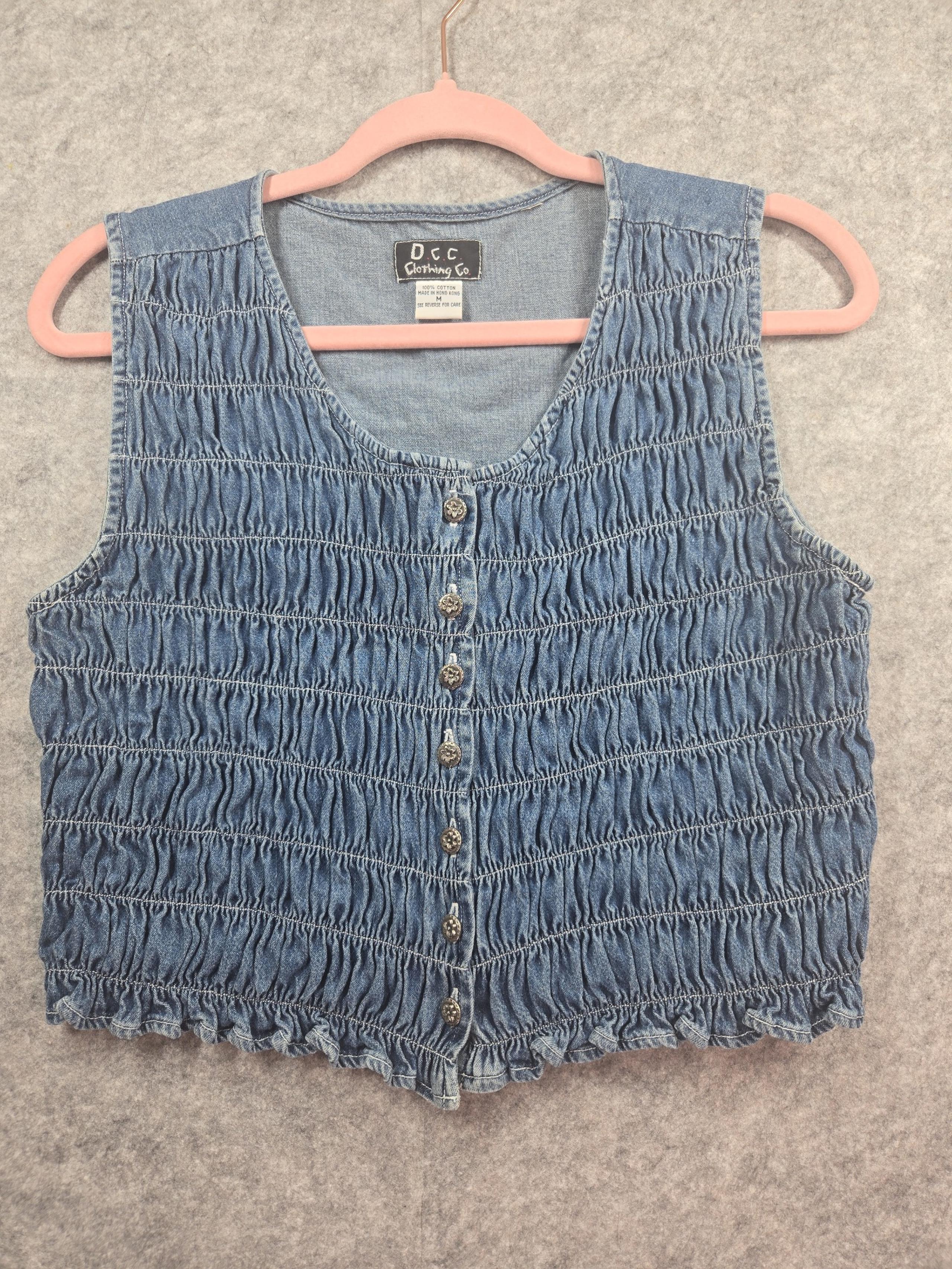 Vintage D.C.C. Clothing Co. Denim Vest Halter Tank Top Stretchy Y2K 90s Medium