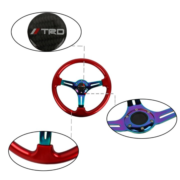 NEW 350mm 14 Universal JDM TRD ABS Racing Steering Wheel Red With Neo Spoke