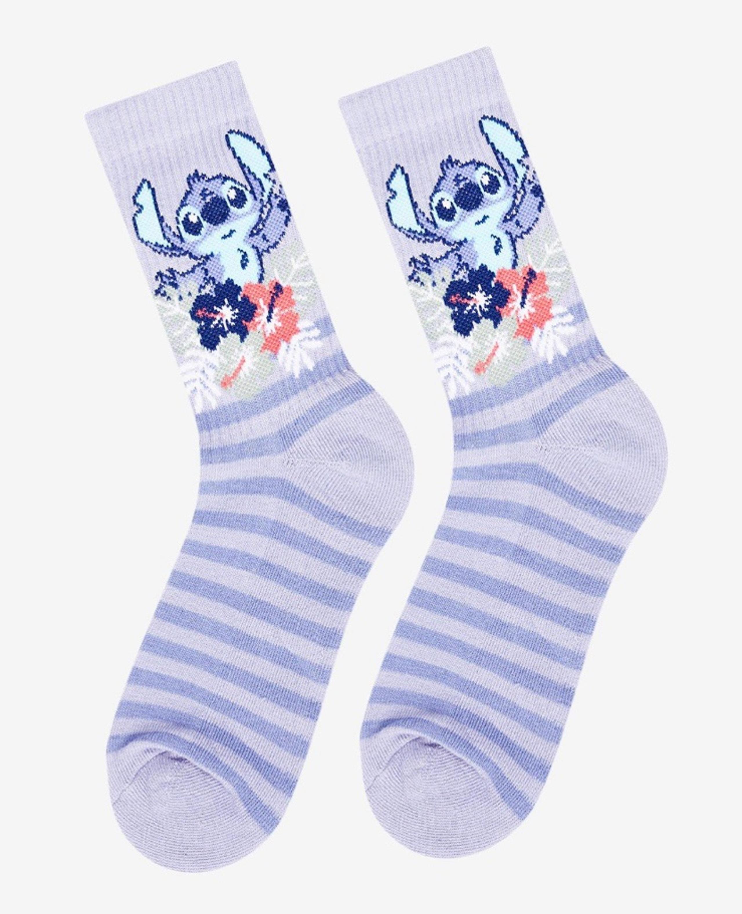 Disney Lilo & Stitch Floral Stripe Crew Socks Hot Topic