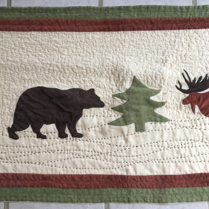 Cabin Lodge Table Runner Moose Bear Tree Quilted Stitched Design Cabin Lodge