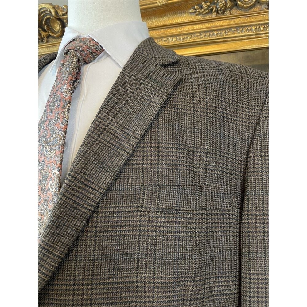 VTG Andrew Fezza 46L 100% Worsted Wool Brown Glen Check 2Btn Blazer Sport Jacket