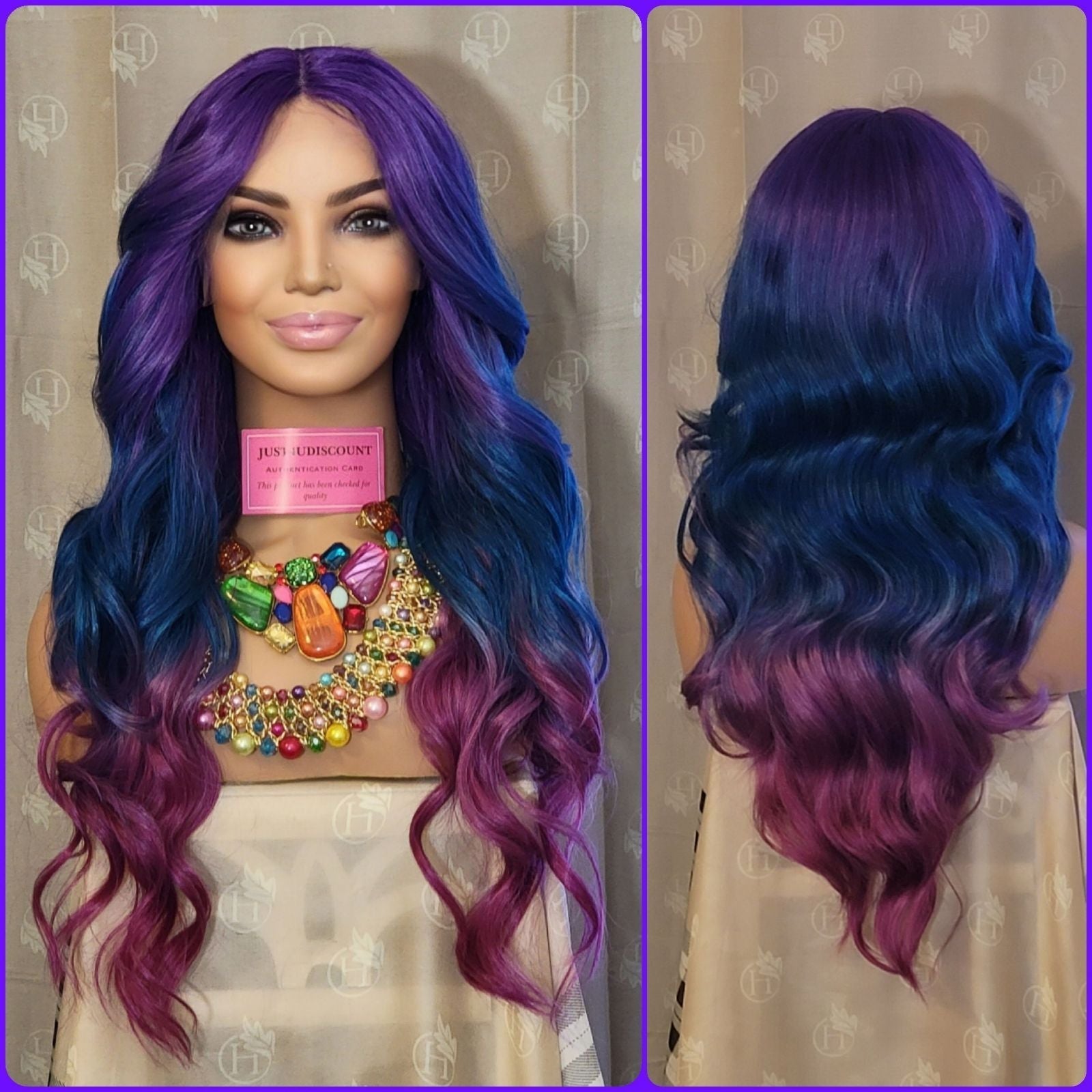 Purple fusion blue kissed lace h.d wig