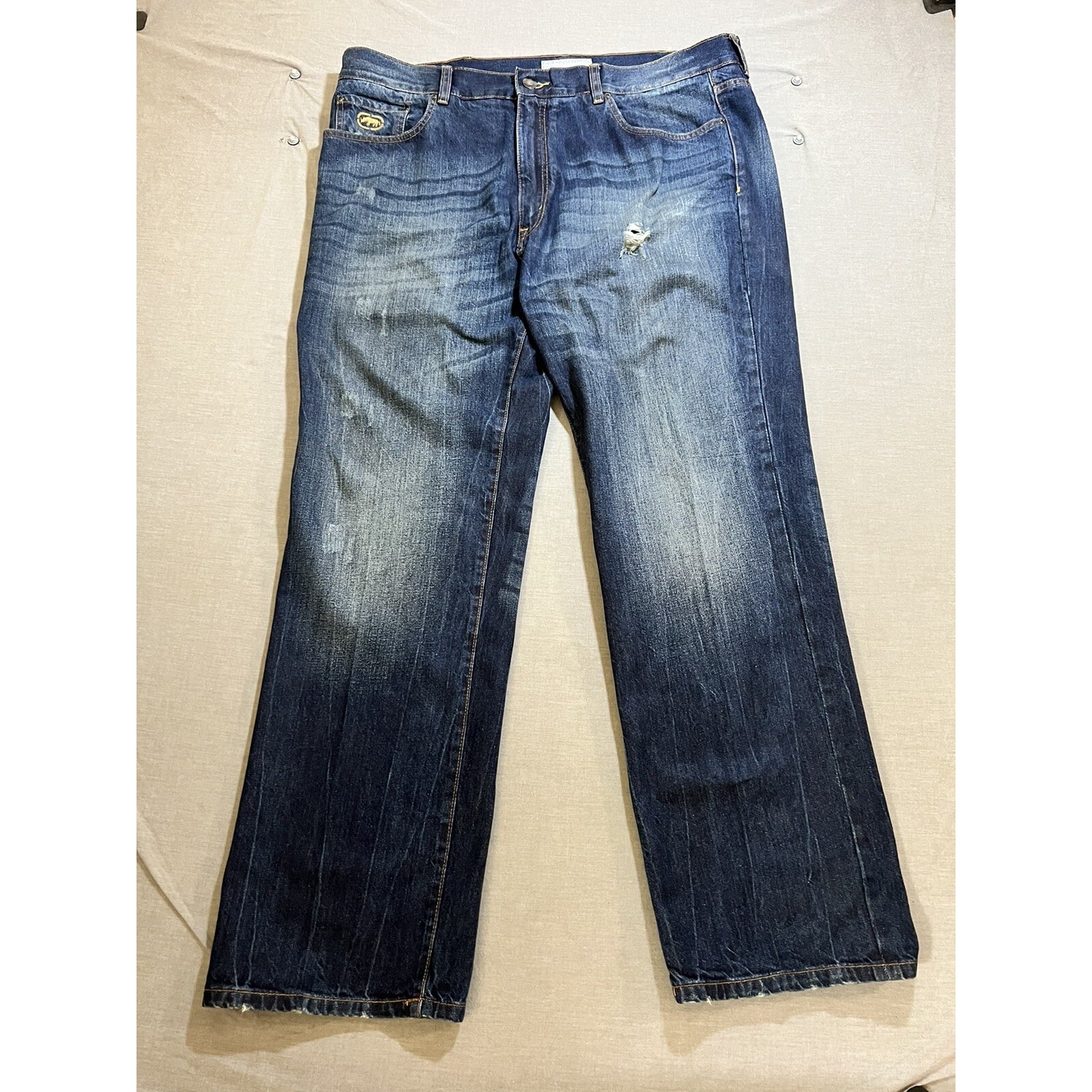 Ecko Jeans Mens 44 x 34 Baggy Loose Fit Blue Medium Wash Denim Zip Hip Hop Y2K