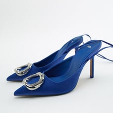 NEW BLUE ZARA EMBELLISHED LACE UP HEELED SHOES