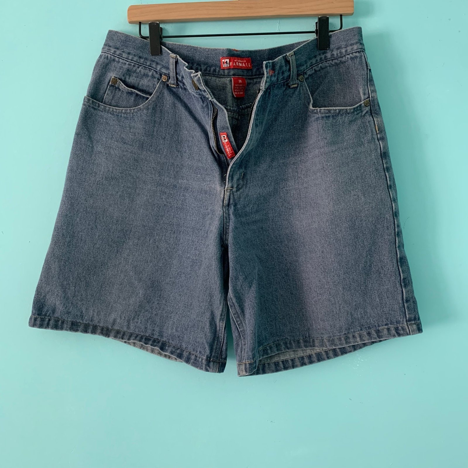 McCormick Farmall Vintage Cotton Denim Wide Leg High Rise Chore Barn Jean Short