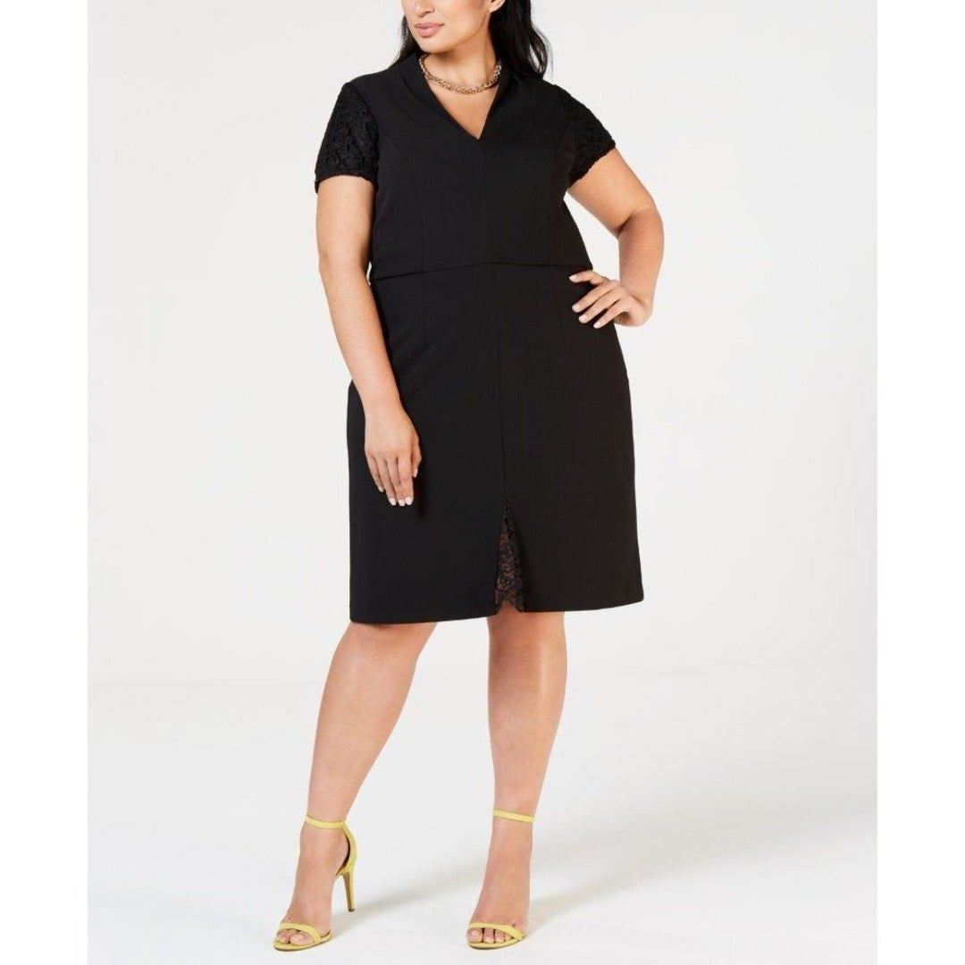 NWT Womens Plus Size 22W Betsey Johnson Black Lace Trim Detail Sheath Dress