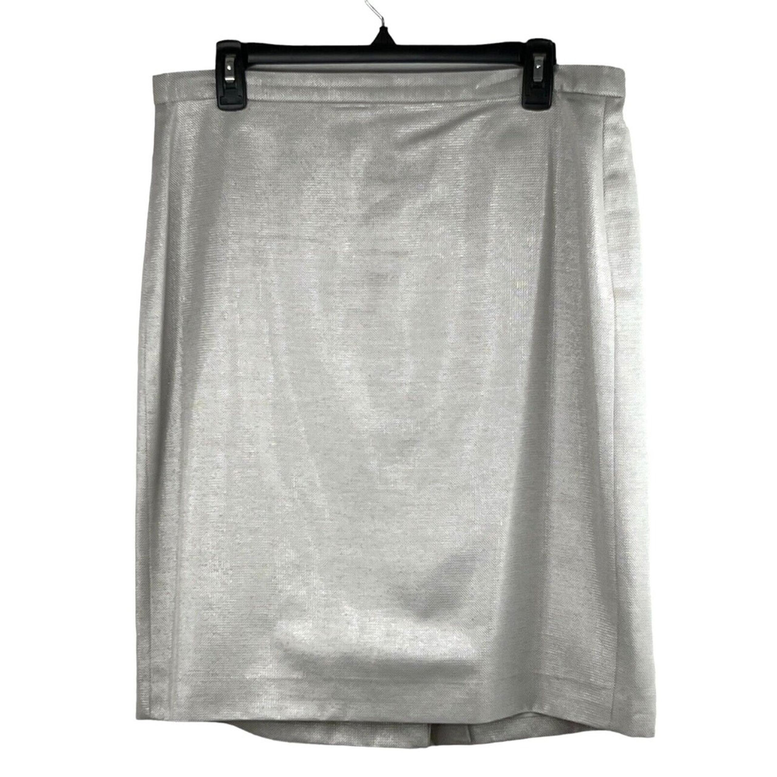 Vintage Albert Nippon Pencil Skirt Lined Silver Shiny Size 10