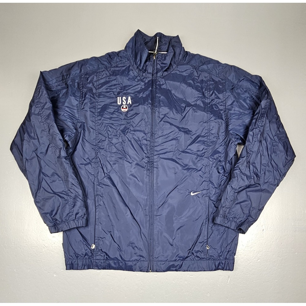 Nike USA Jacket Mens Large. Championship Team Parka VTG Lined Blue Full-Zip