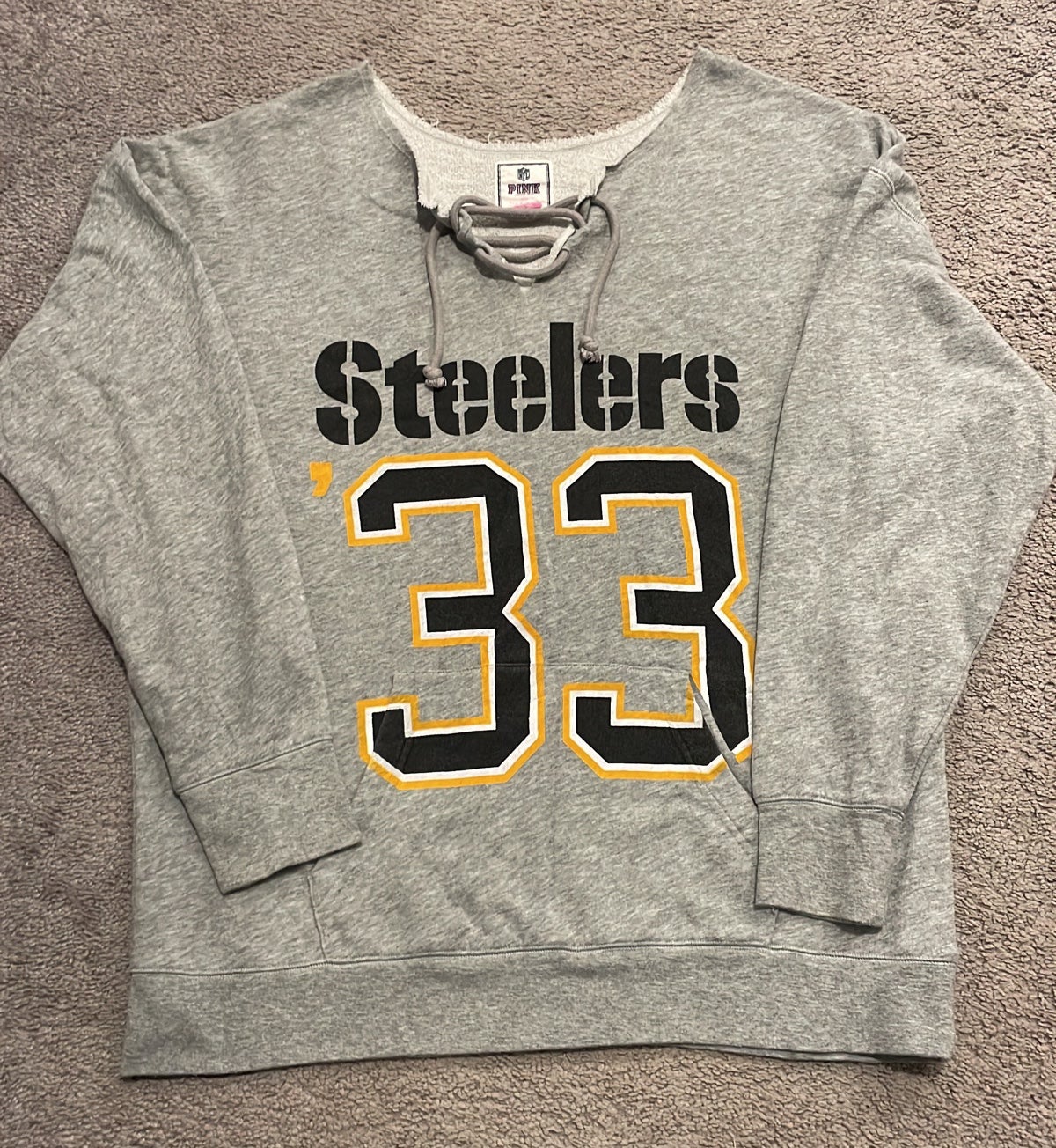 VS PINK LARGE Pittsburg Steelers Lace Up Sweatshirt