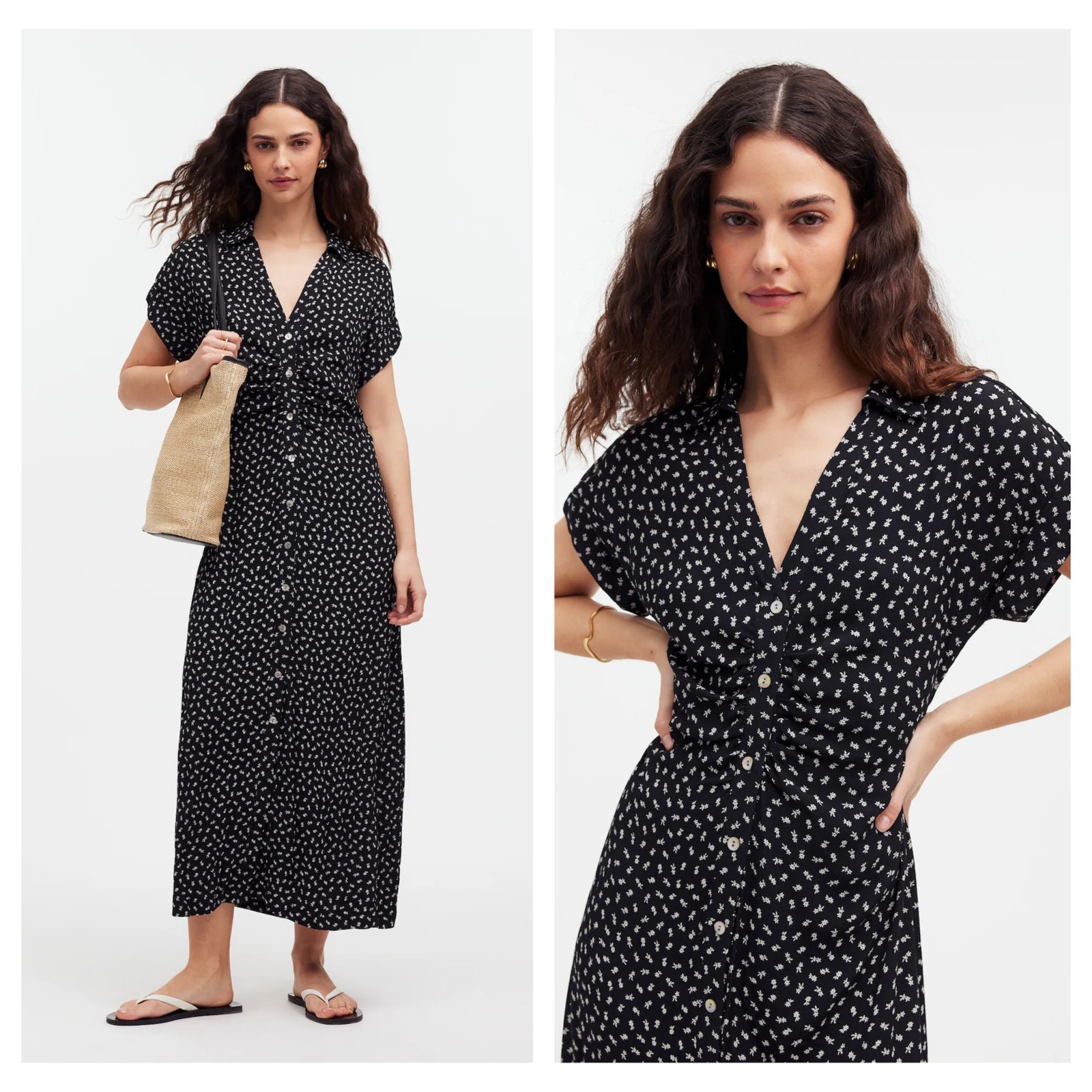 Madewell Button-Front Midi Shirtdress in Floral Size 4