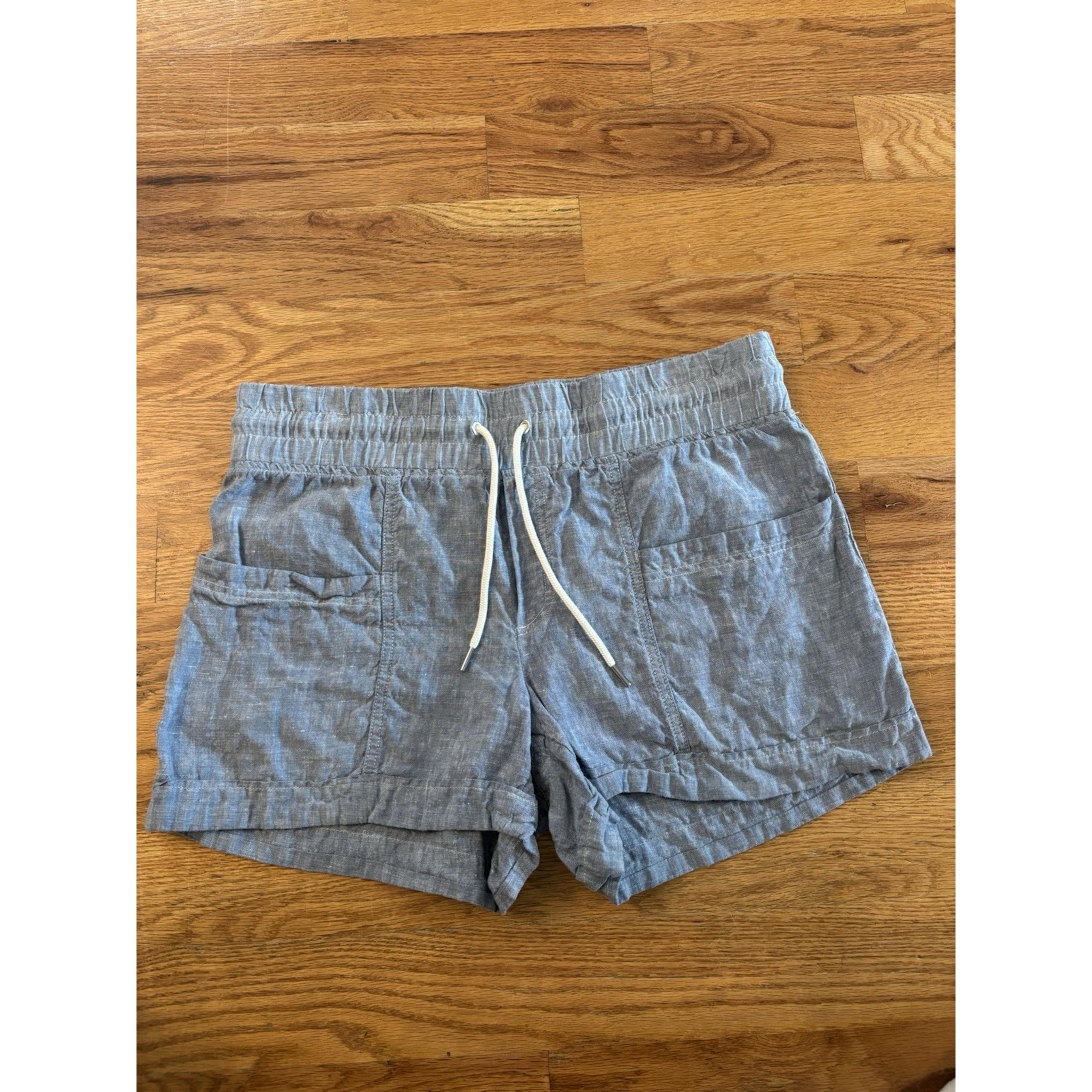 Athleta Cabo Shorts 100% Linen Women Size 12 Blue 4" Inseam High Rise