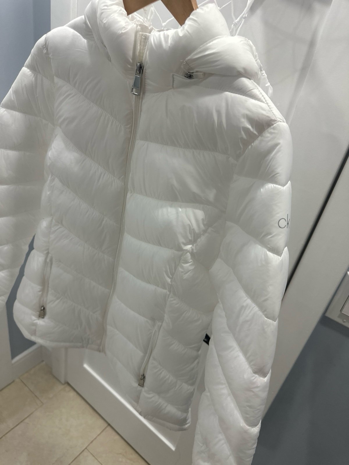 CALVIN KLEIN NWT Sorona Aura White Puffer Jacket Zip Hooded Coat Size S
