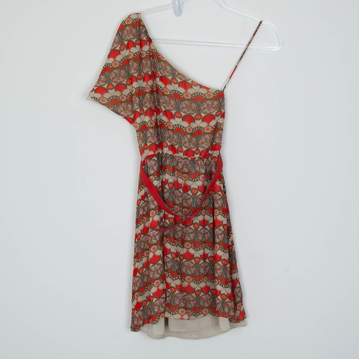 Alice + Olivia Womens Silk One Shoulder Geometric Mini Dress Belt Summer Travel