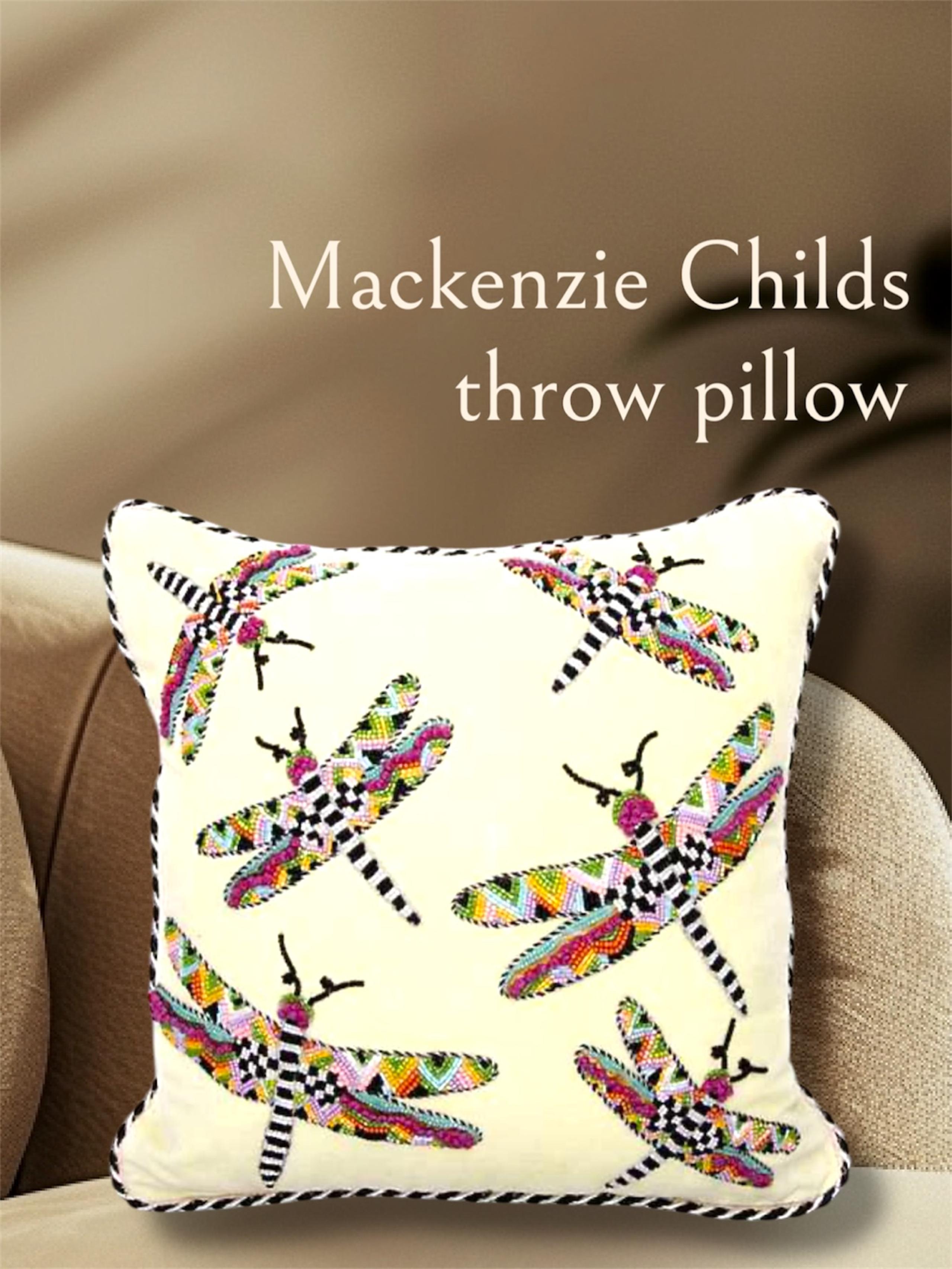 Mackenzie Childs Dragonfly beaded throw pillow, NWT
