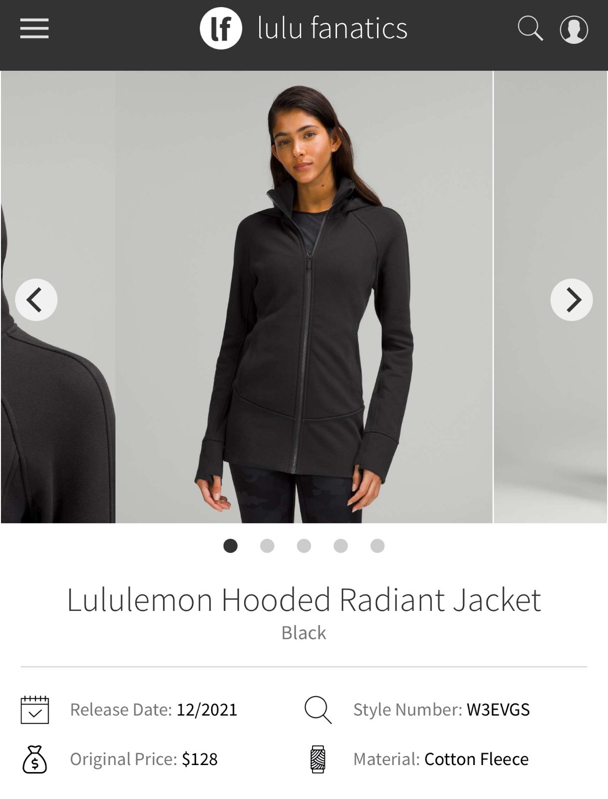 Lululemon Radiant Jacket *Hood size 6 Black
